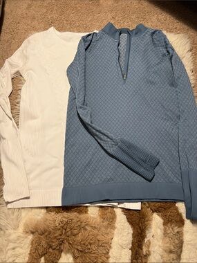 Lululemon Rest Less 1/2 Zip Slate Blue / White +Rest Less Pullover